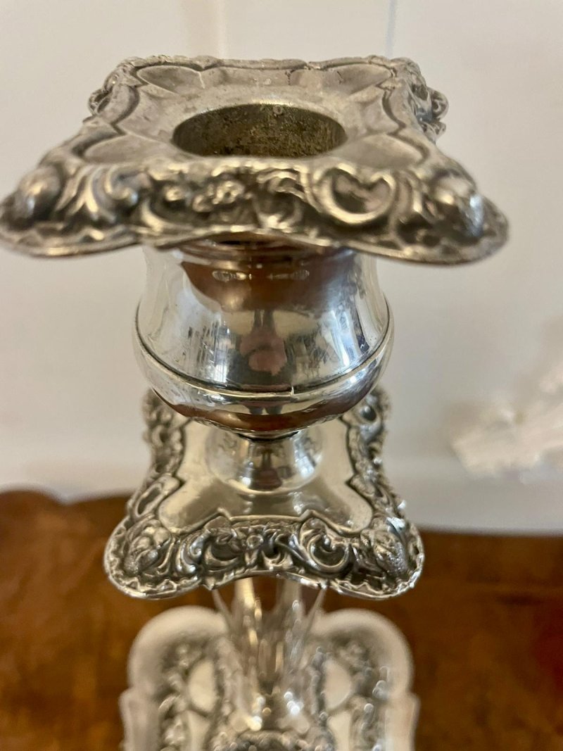 Pair of Antique Edwardian Quality Silver Plated Candelabras - Image 8